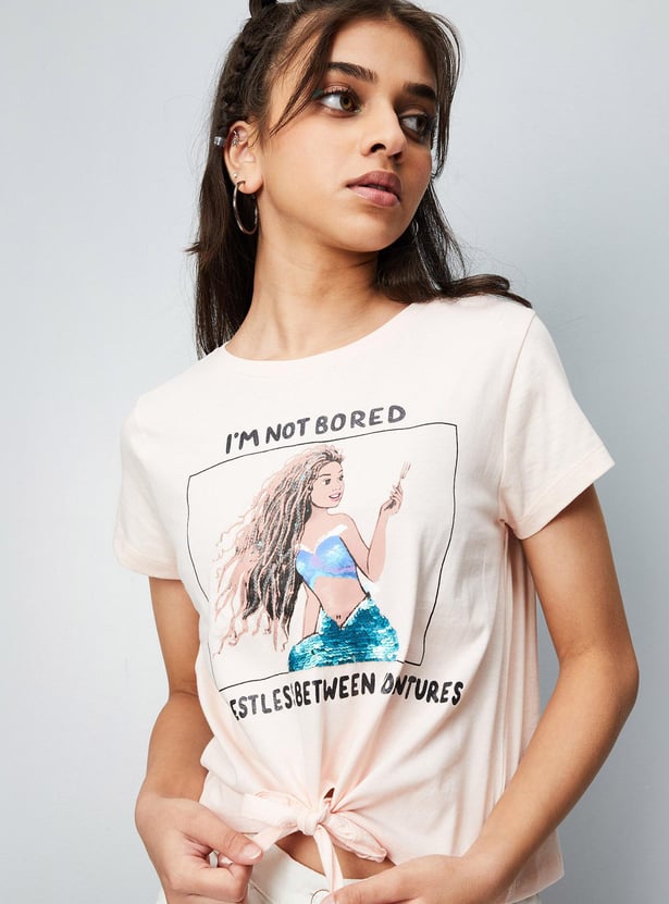 Girls Little Mermaid Printed Knit T-shirt
