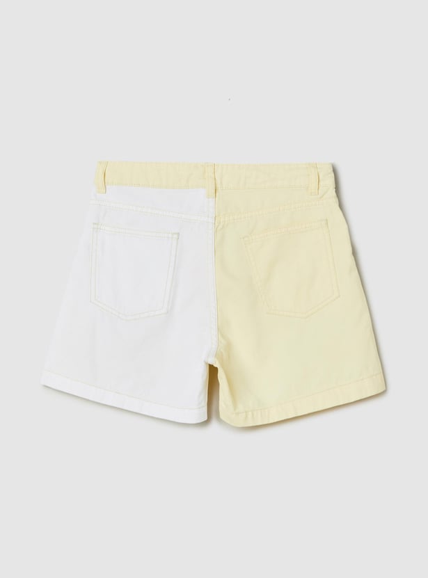 Girls Colourblocked Button Fly Shorts