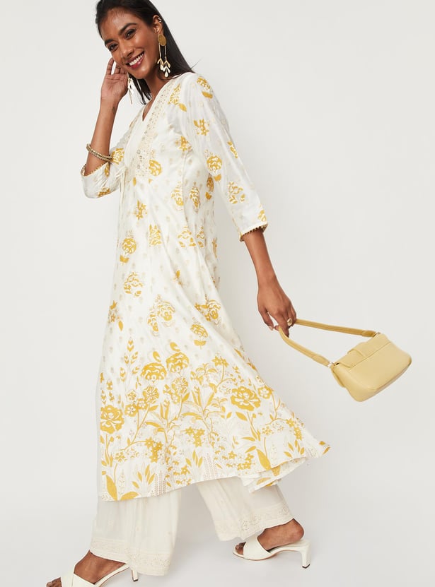 Women Pintuck A-line Kurta with Koti
