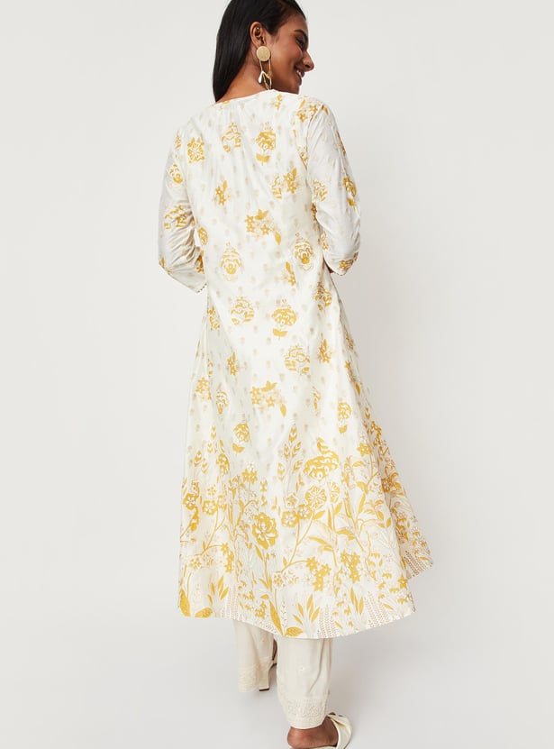 Women Pintuck A-line Kurta with Koti