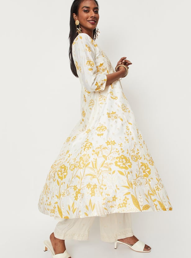 Women Pintuck A-line Kurta with Koti