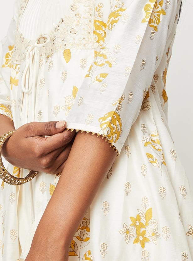 Women Pintuck A-line Kurta with Koti