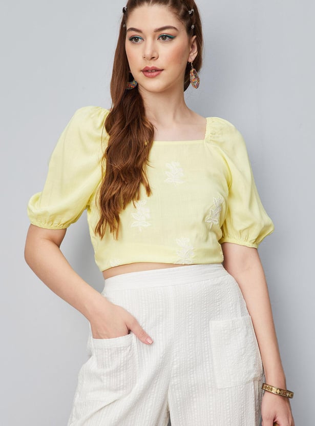 Women Embroidered Square Neck Casual Top