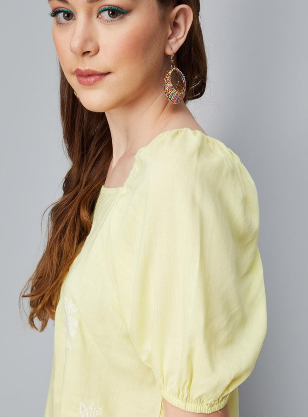 Women Embroidered Square Neck Casual Top