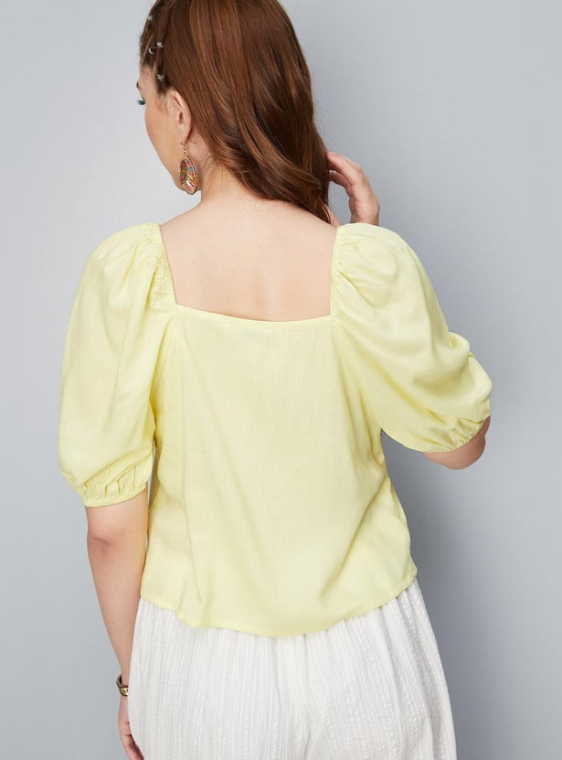 Women Embroidered Square Neck Casual Top