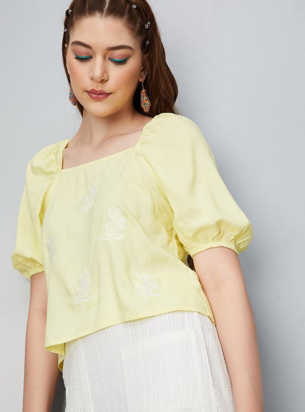 Women Embroidered Square Neck Casual Top