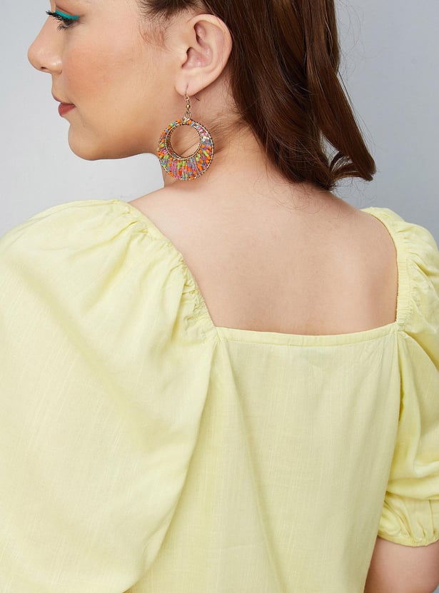 Women Embroidered Square Neck Casual Top