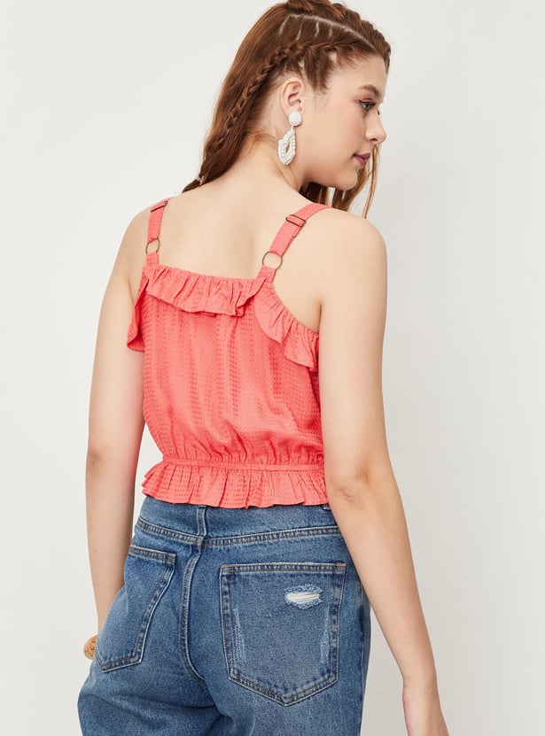 Women Button-Down Frill Detail Crop Top