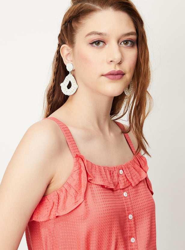 Women Button-Down Frill Detail Crop Top
