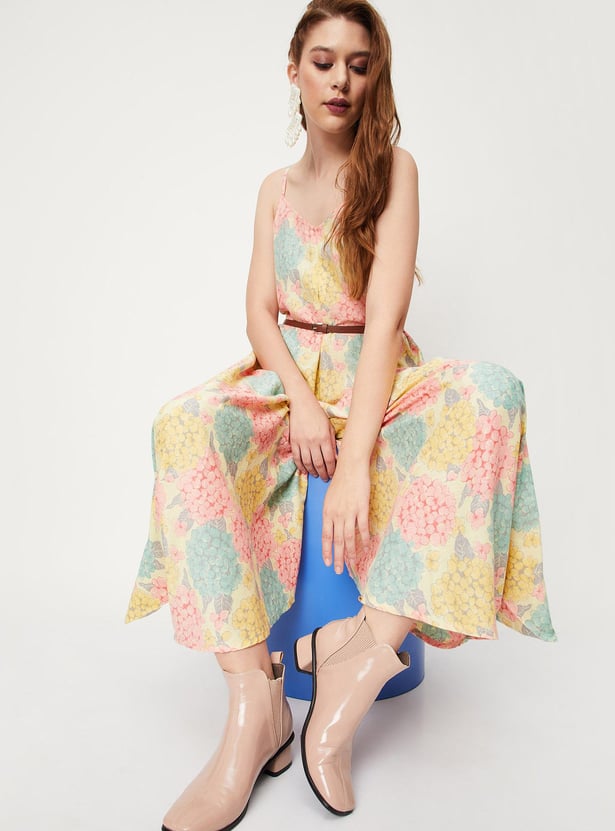 Women Printed Jumpsuit with Asymmetric Hem