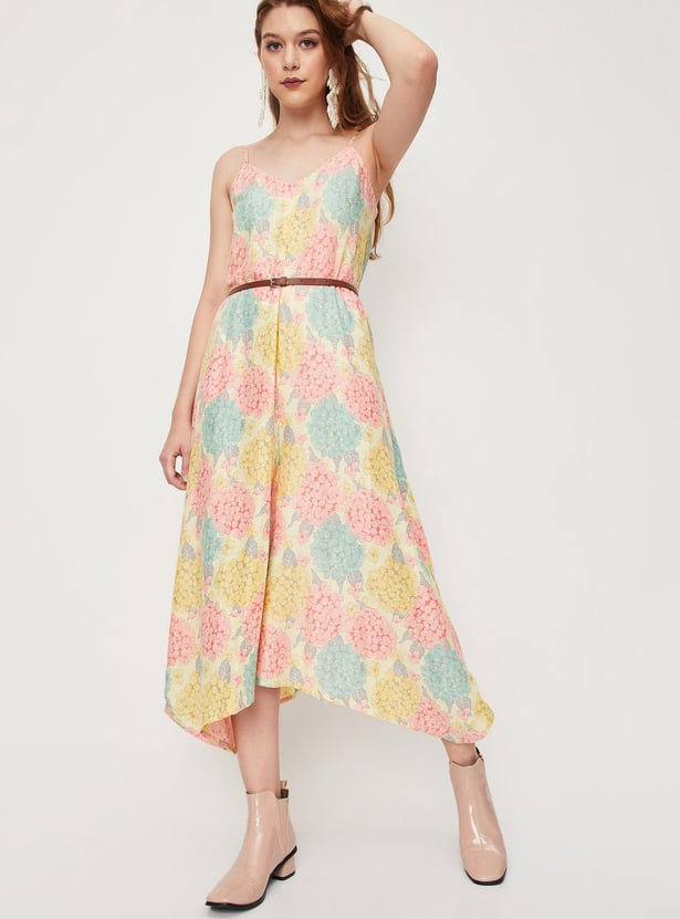 Women Printed Jumpsuit with Asymmetric Hem