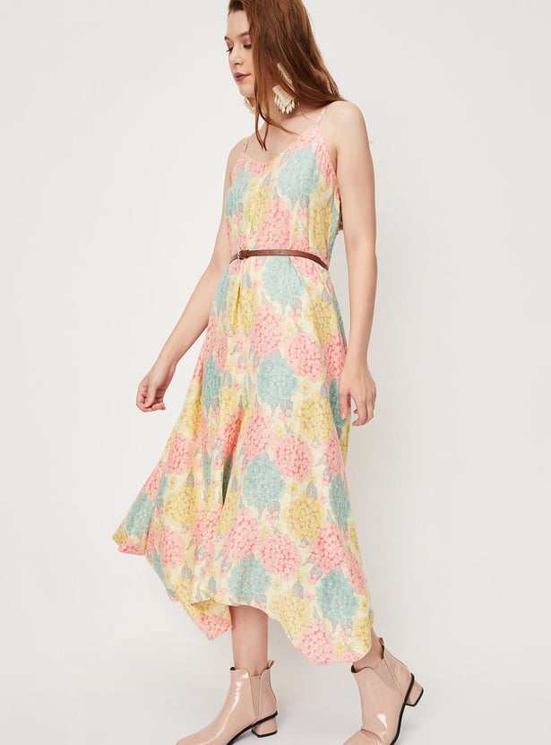 Women Printed Jumpsuit with Asymmetric Hem