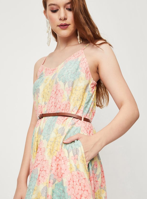 Women Printed Jumpsuit with Asymmetric Hem