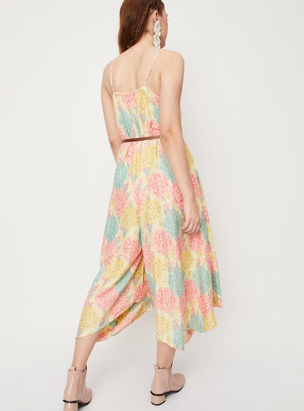 Women Printed Jumpsuit with Asymmetric Hem
