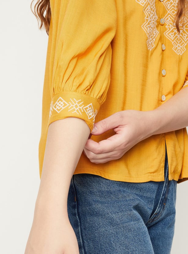 Women Placement Embroidery Button-Down Tunic