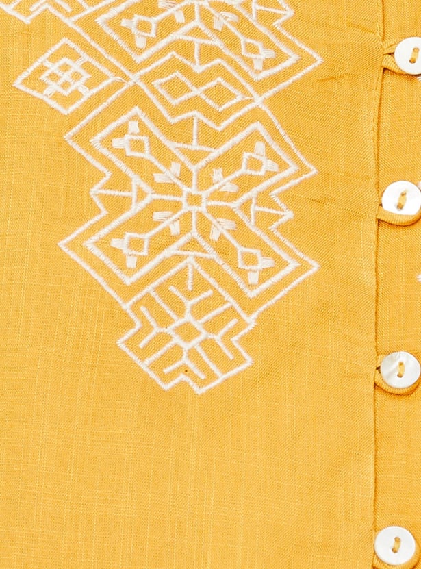 Women Placement Embroidery Button-Down Tunic