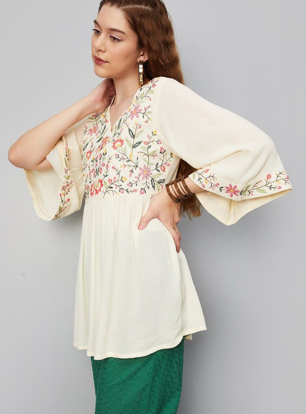 Women Embroidered Flared Sleeve Tunic