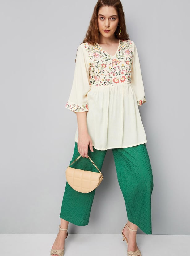 Women Embroidered Flared Sleeve Tunic