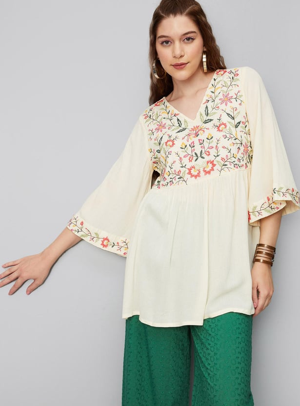 Women Embroidered Flared Sleeve Tunic