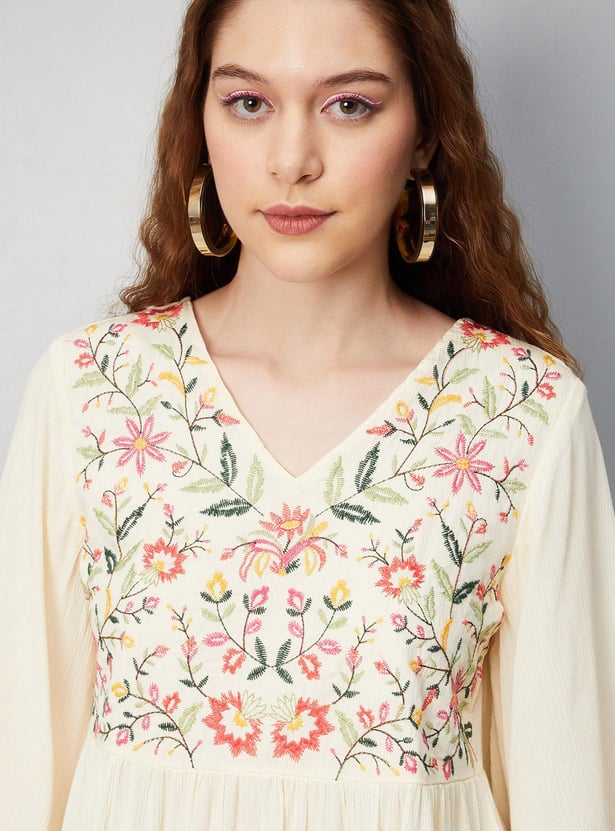 Women Embroidered Flared Sleeve Tunic