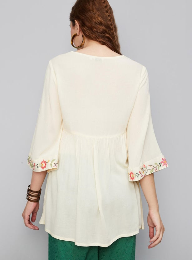 Women Embroidered Flared Sleeve Tunic