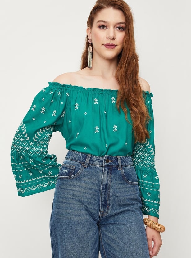 Women Embroidered Off-Shoulder Tunic