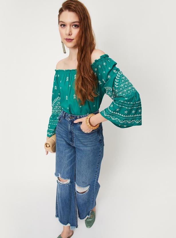 Women Embroidered Off-Shoulder Tunic
