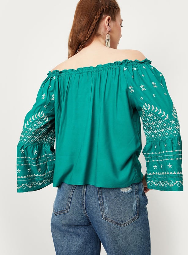 Women Embroidered Off-Shoulder Tunic