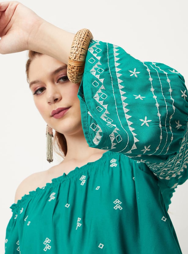 Women Embroidered Off-Shoulder Tunic