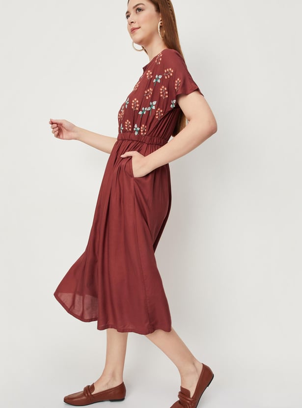 Women Embroidered Midi Dress