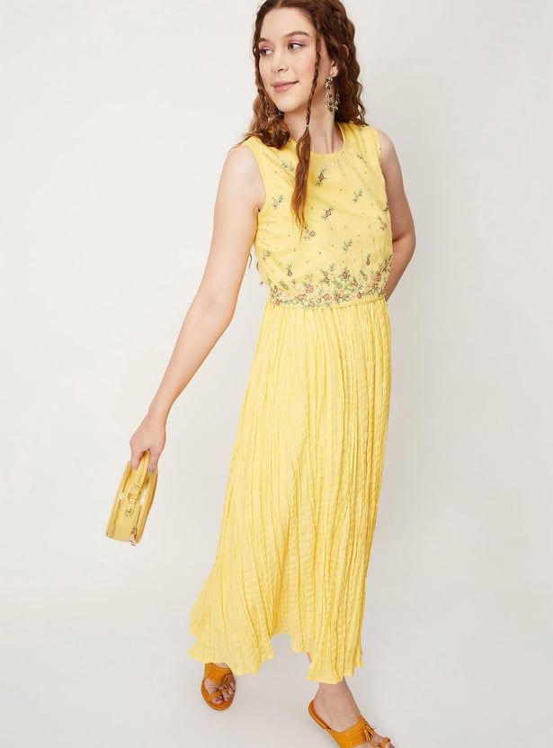 Women Pleated Maxi Dress with Top  