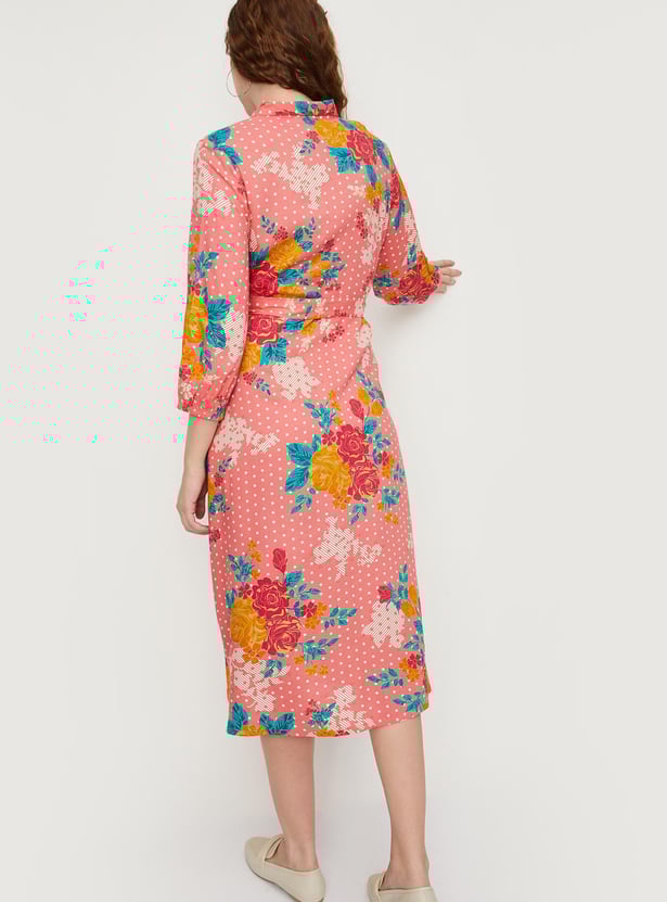 Women All-Over Printed Shirt Dress with Melon Sleeves