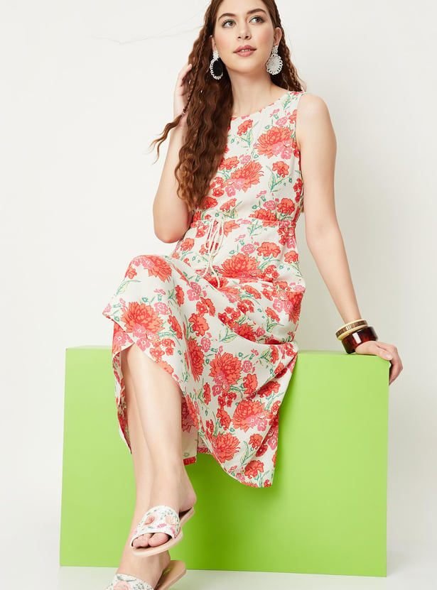 Women Printed Green A Line Dress