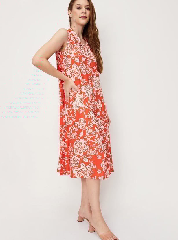 Women Printed Sleeveless Shirt Dress