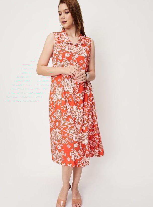 Women Printed Sleeveless Shirt Dress
