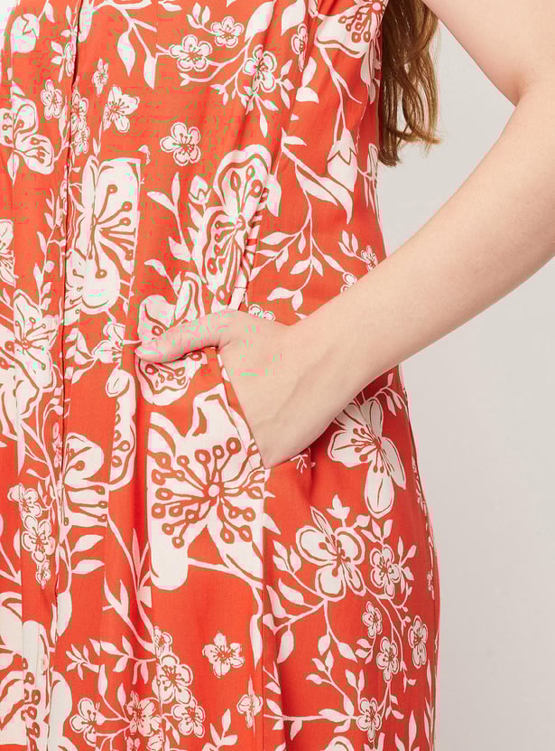 Women Printed Sleeveless Shirt Dress