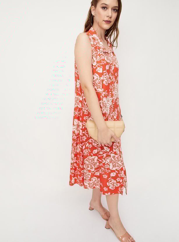 Women Printed Sleeveless Shirt Dress