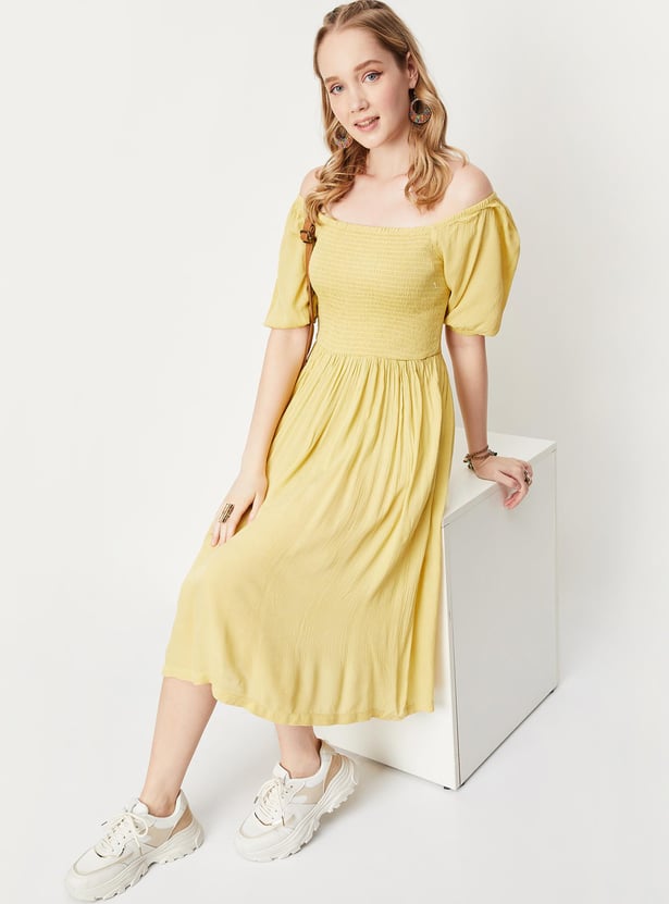 Women Smocked Fit and Flare Dress
