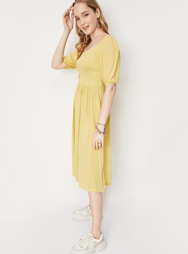 Women Smocked Fit and Flare Dress
