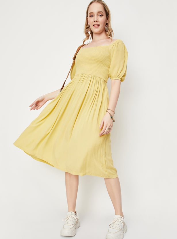 Women Smocked Fit and Flare Dress