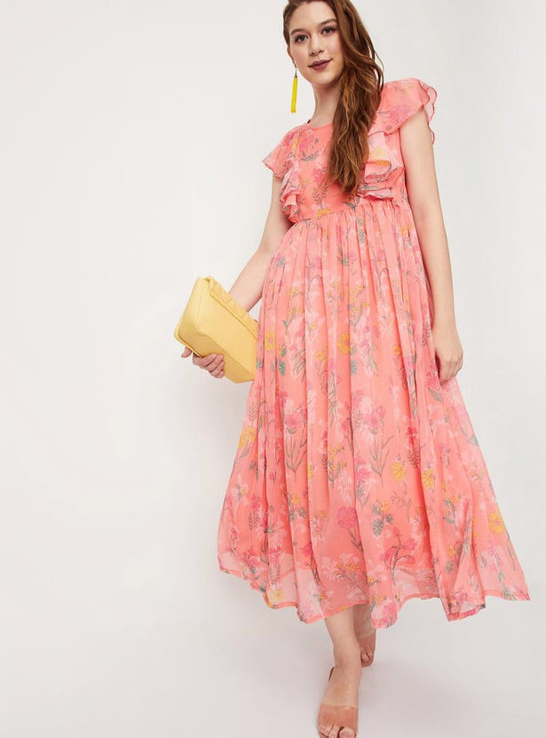 Women Printed Ruffled Maxi Dress