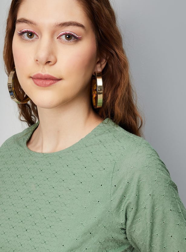 Women Schiffli Yarn Dyed Shift Dress