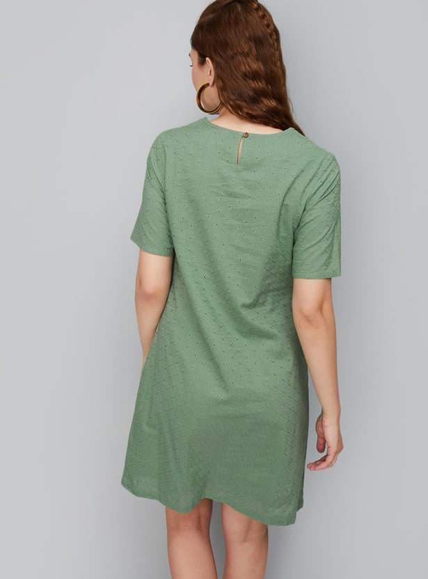 Women Schiffli Yarn Dyed Shift Dress