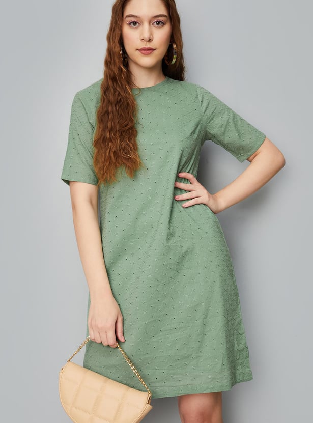 Women Schiffli Yarn Dyed Shift Dress