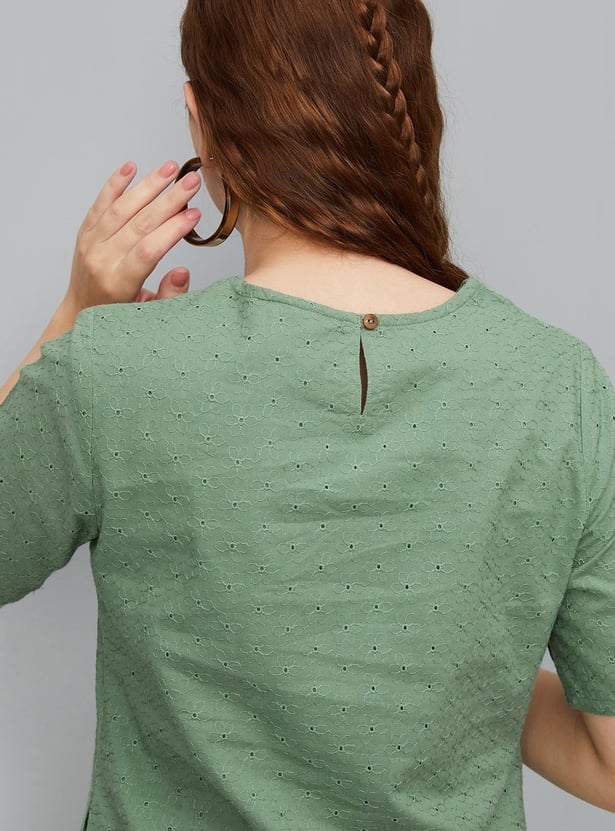 Women Schiffli Yarn Dyed Shift Dress