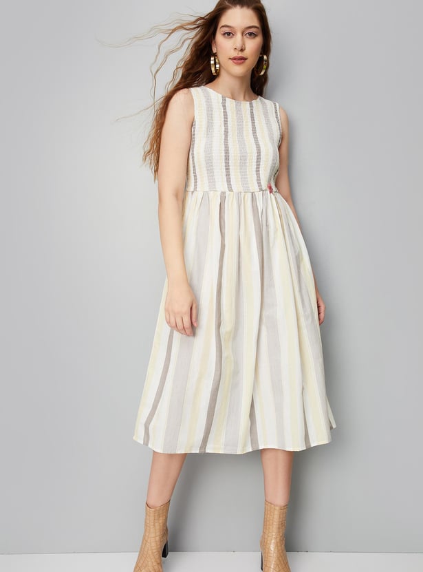 Women Smocked Front Yarn Dyed Dress