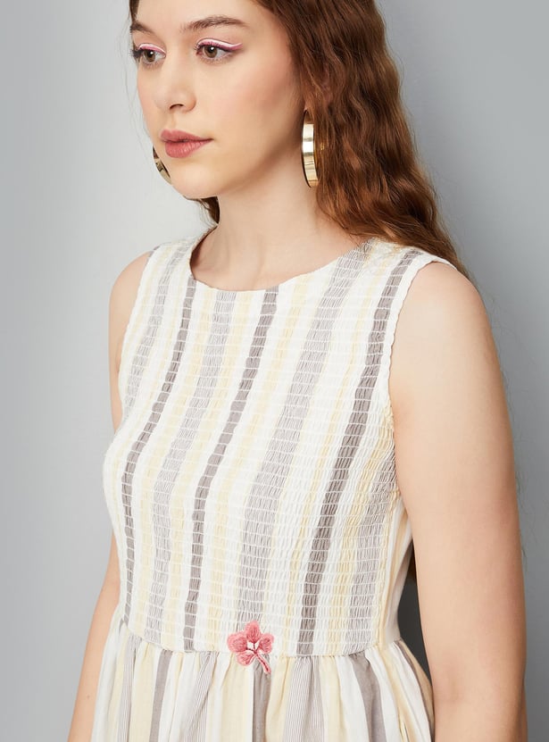 Women Smocked Front Yarn Dyed Dress