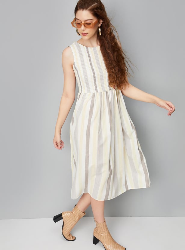 Women Smocked Front Yarn Dyed Dress