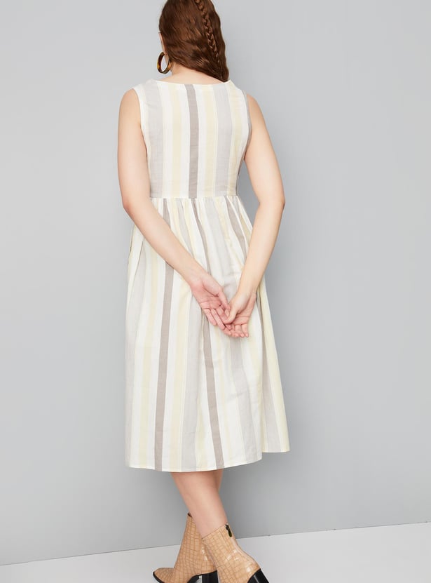 Women Smocked Front Yarn Dyed Dress