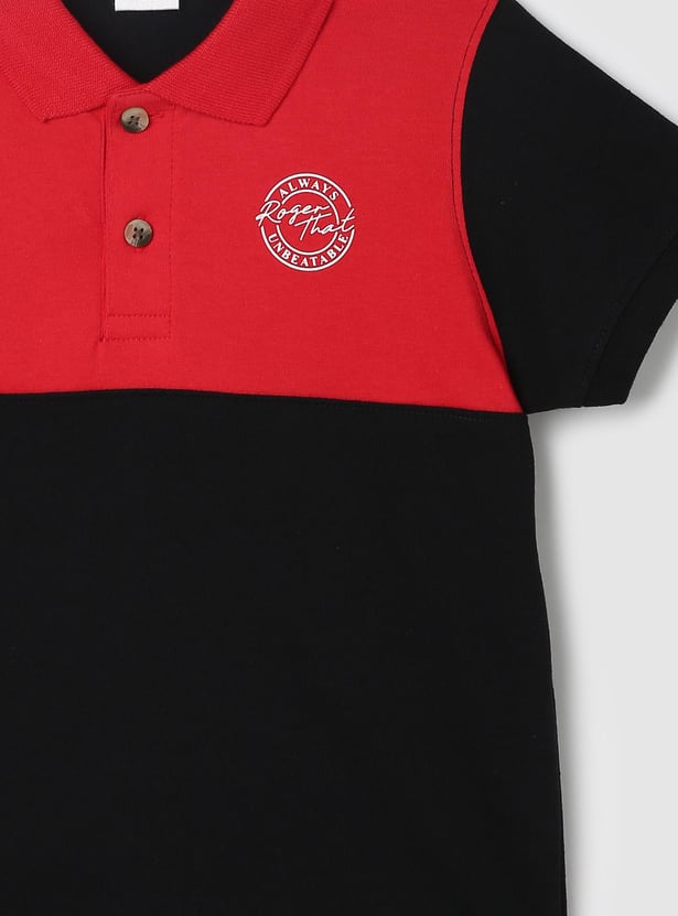 Boys Colourblocked Half Sleeves Polo